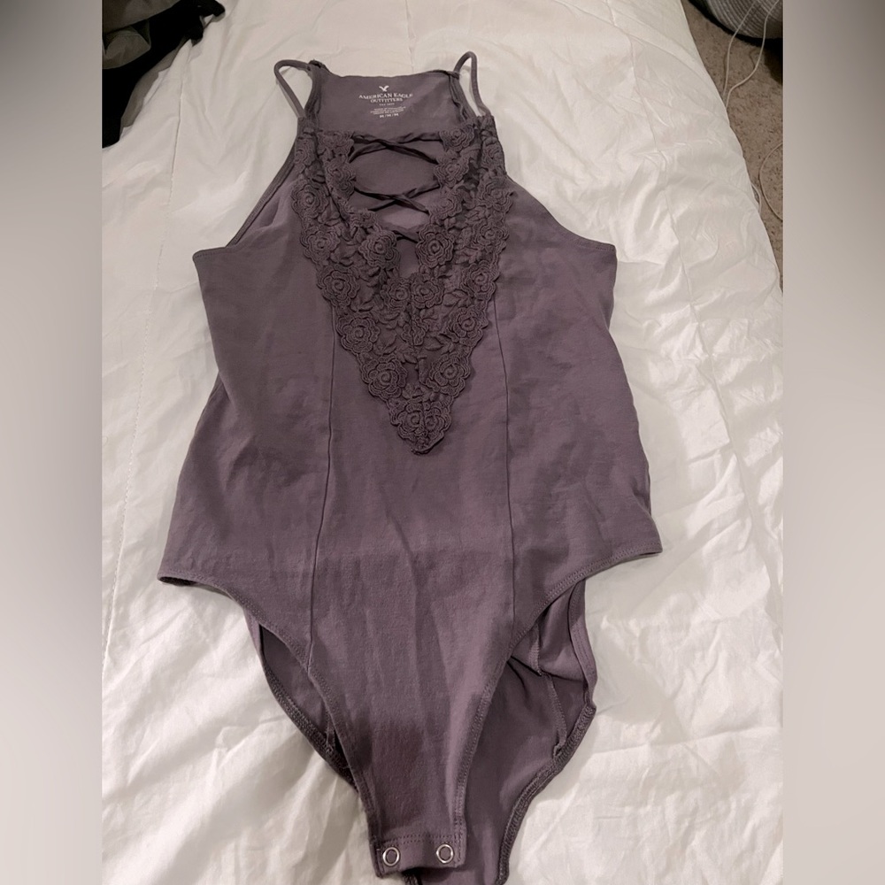 **LIKE NEW** American Eagle Deep-V Purple Lace Bodysuit